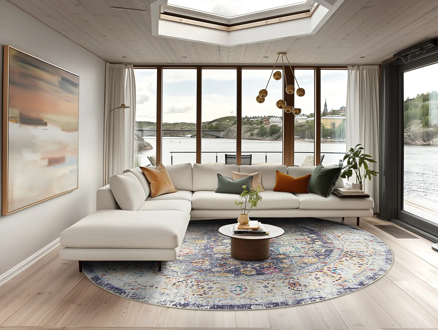 Kruhový koberec - Bouhjar (modrý/multicolor)