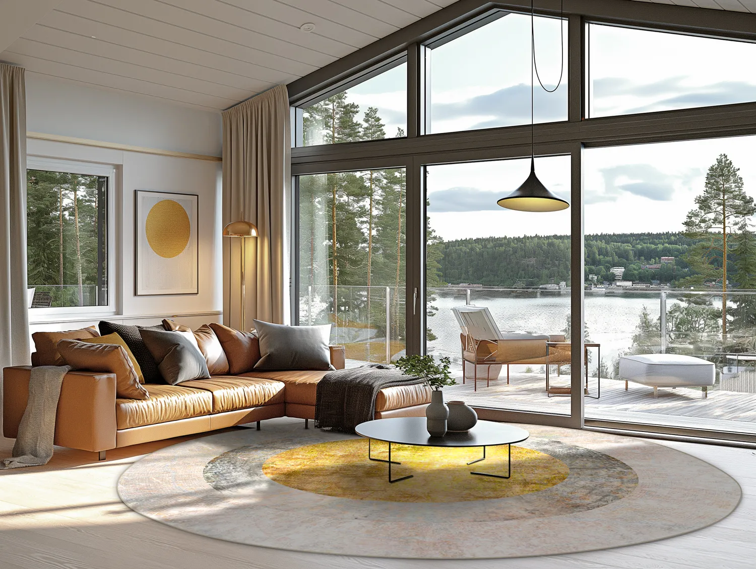 Kruhový koberec - Budoni (šedá/bežová/žltá)