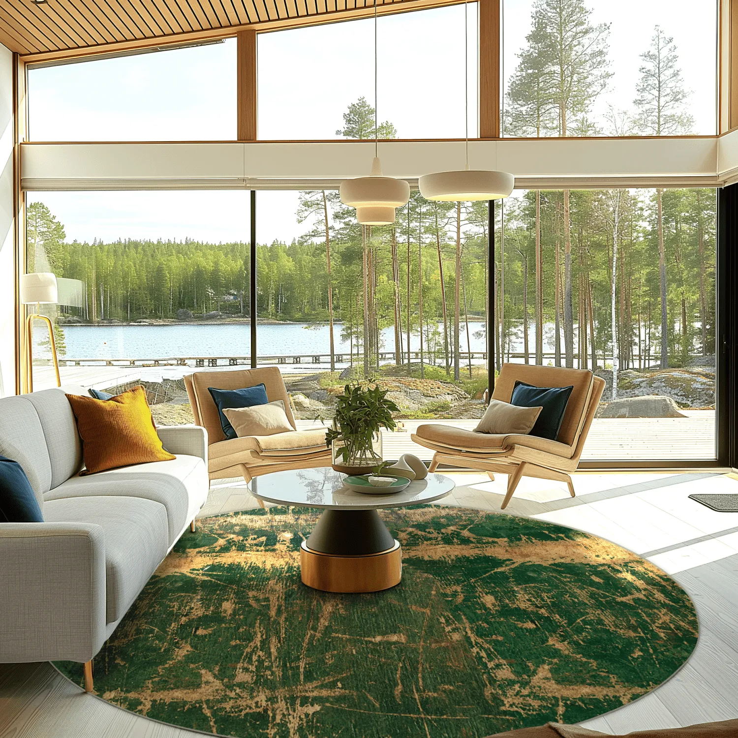 Kruhový koberec - Cantoria (bežová/zelená)