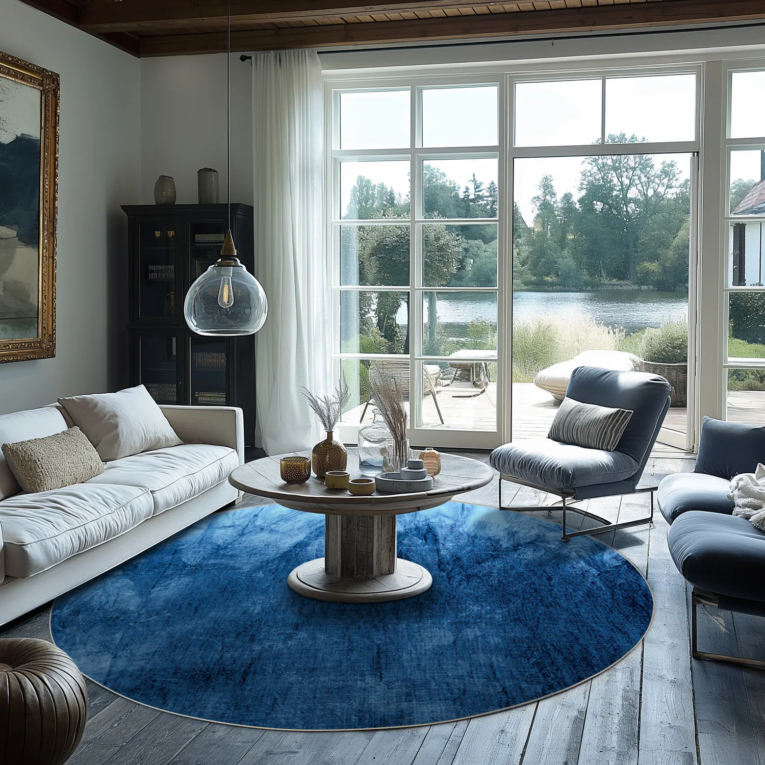 Kruhový koberec - Cargese (modrý)