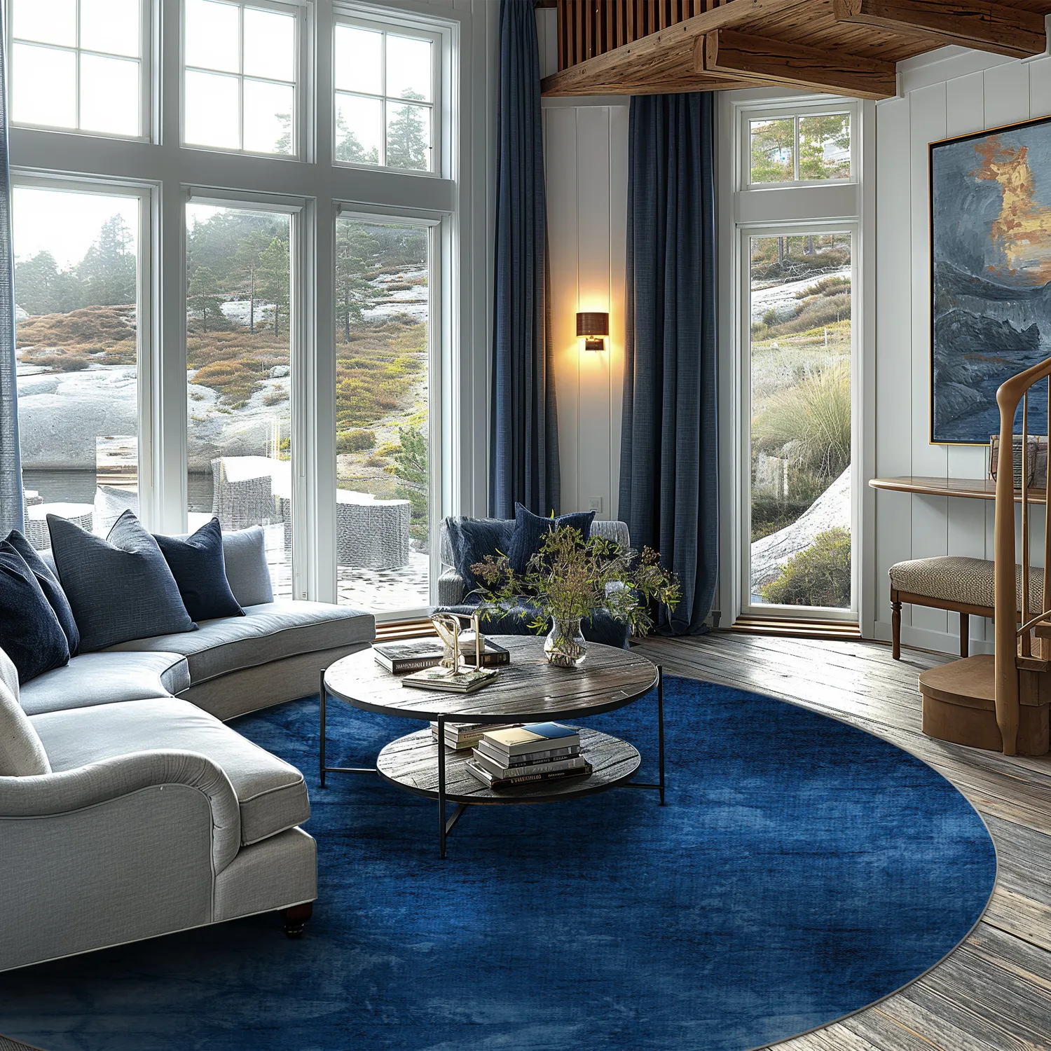 Kruhový koberec - Cargese (modrý)