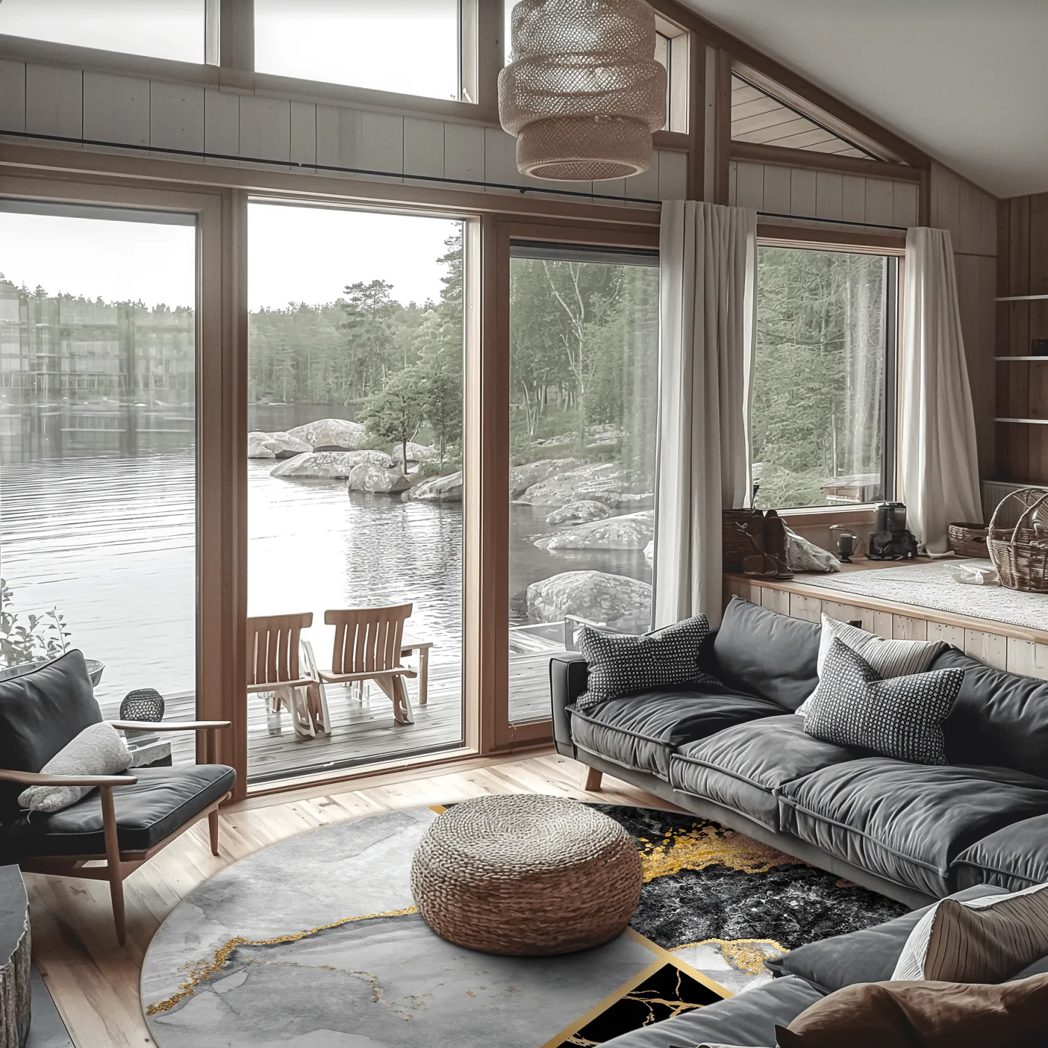 Kruhový koberec - Cassa (šedá/čierna/zlatá)