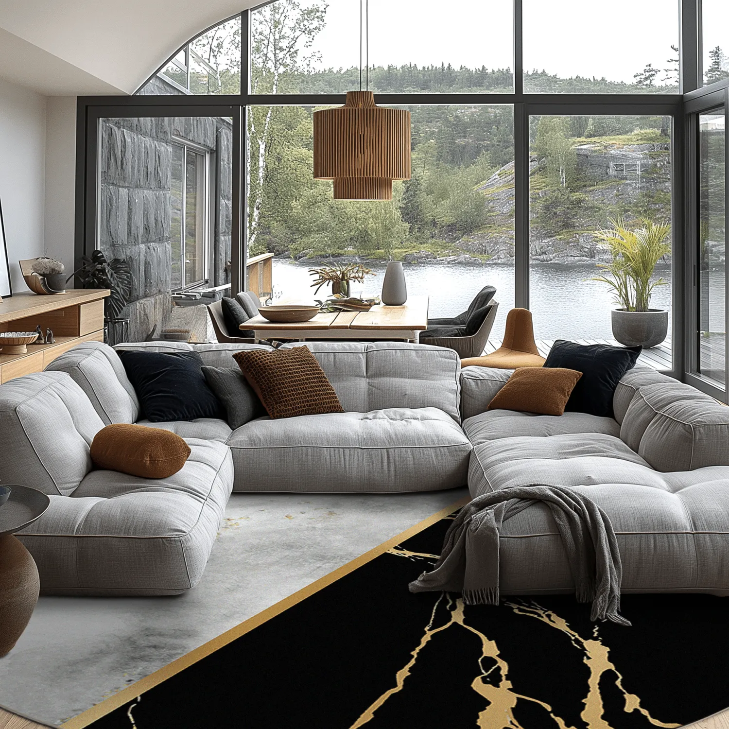 Kruhový koberec - Cassa (šedá/čierna/zlatá)