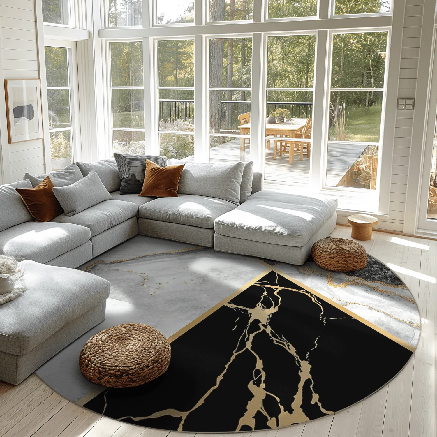 Kruhový koberec - Cassa (šedá/čierna/zlatá)