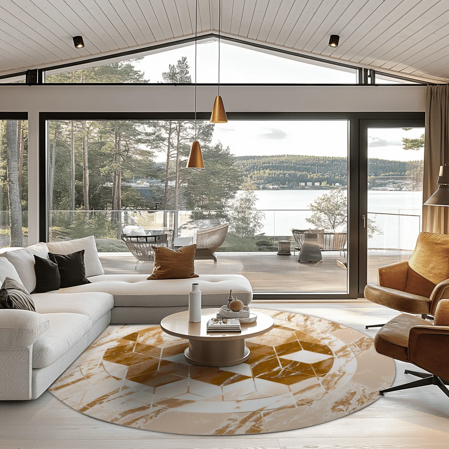 Kruhový koberec - Castello (béžový/biely)