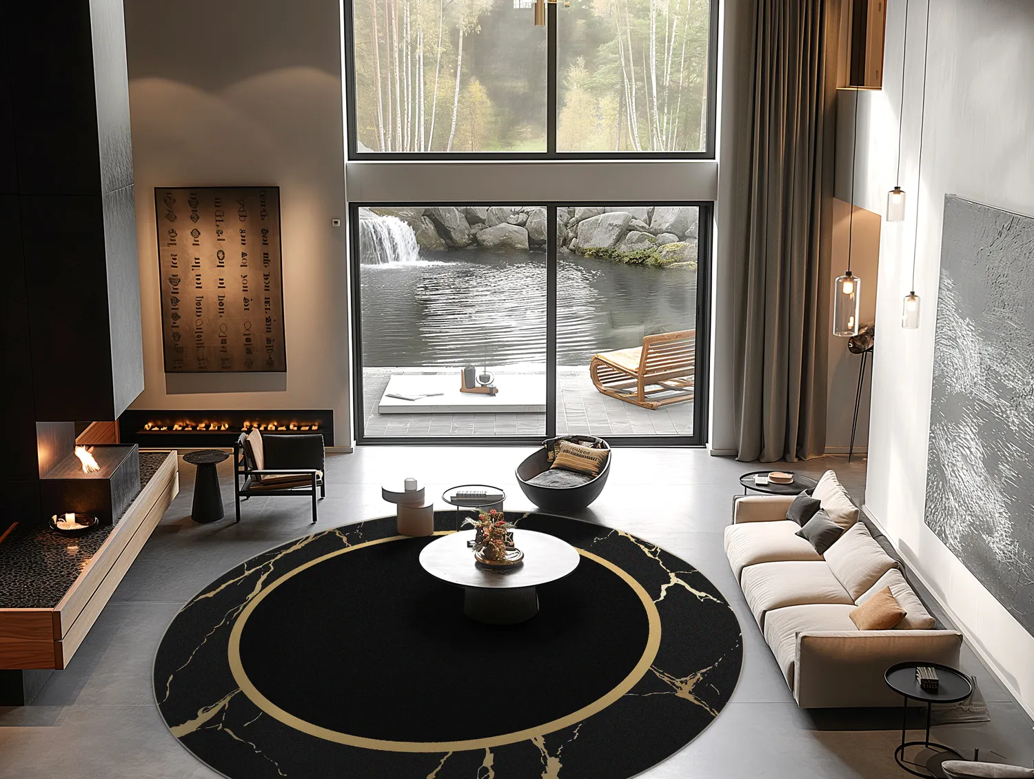 Kruhový koberec - Cerasia (čierna/zlatá)