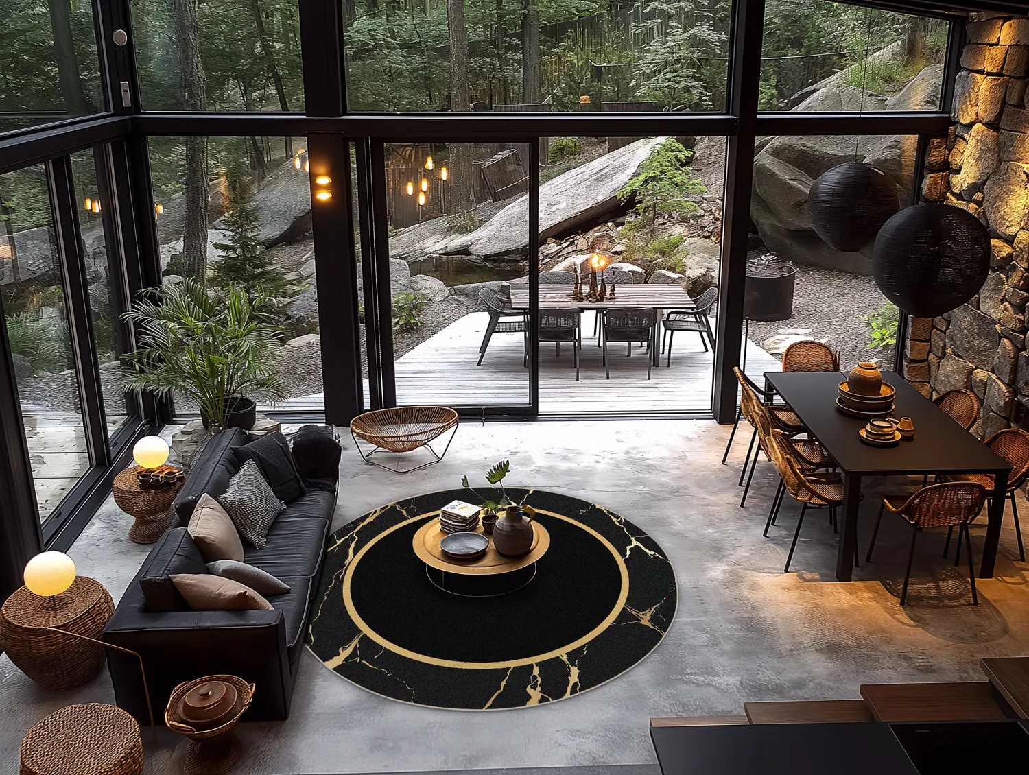 Kruhový koberec - Cerasia (čierna/zlatá)