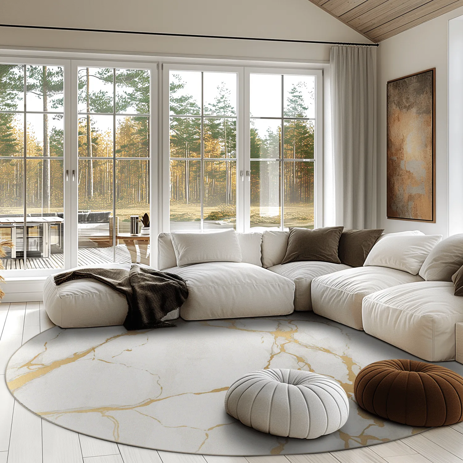 Kruhový koberec - Cesina (kameň/biely/zlatý)