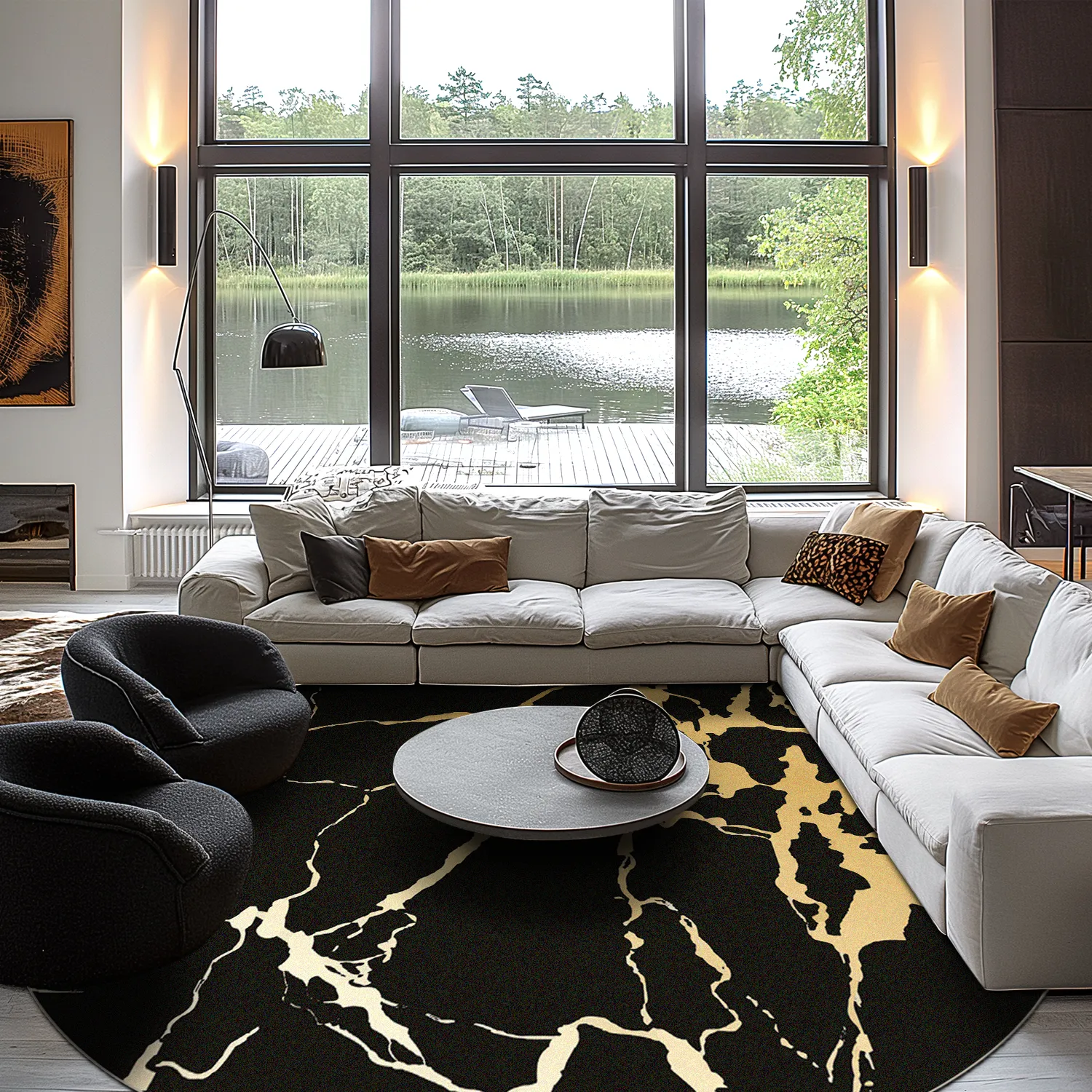 Kruhový koberec - Cesina (čierna/zlatá)