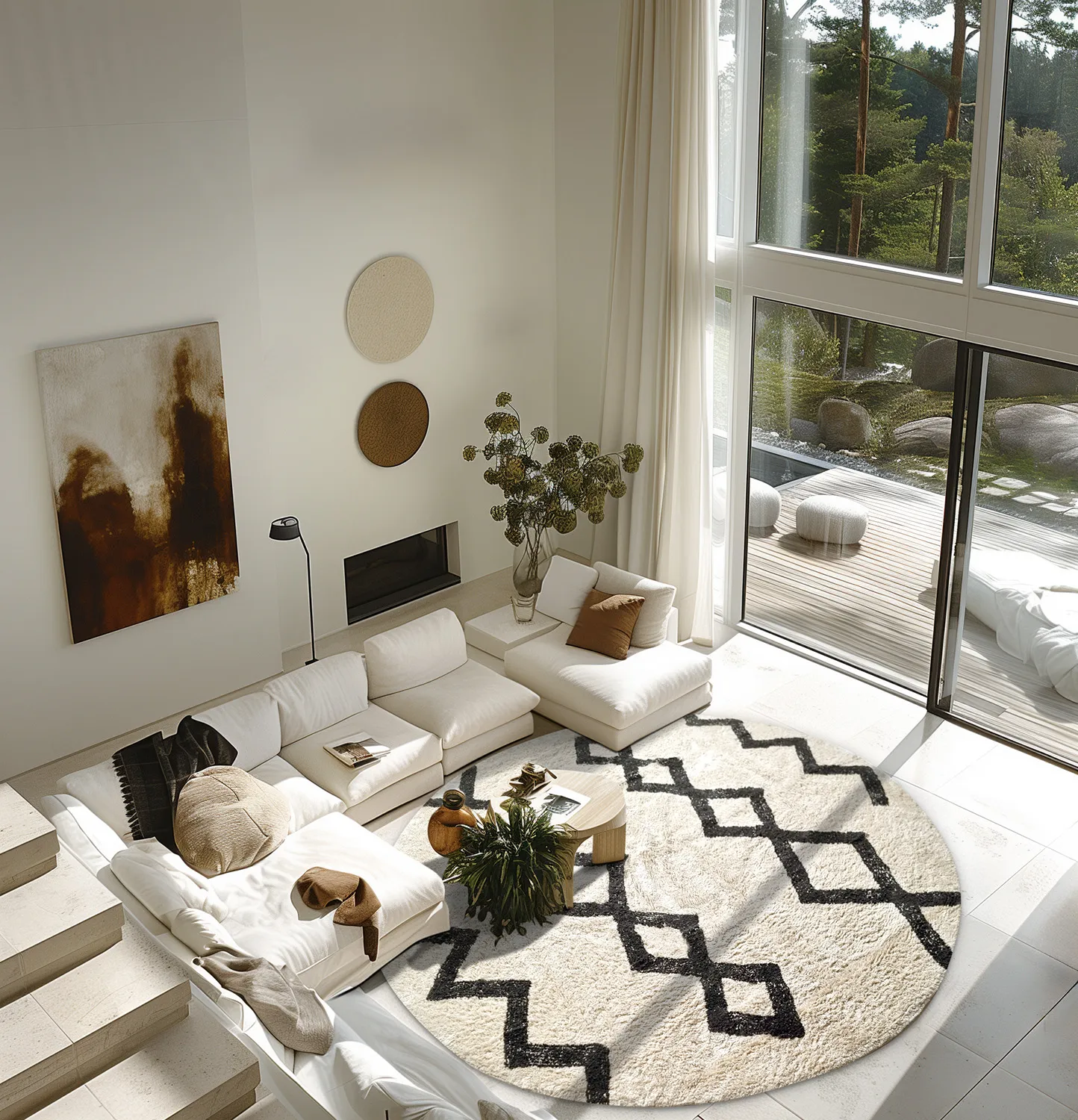 Kolo koberce - Chablis Natural Cotton Shaggy (offwhite/preto)