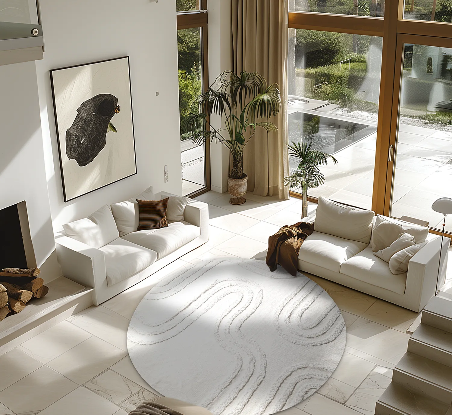 Kruhový koberec - Como Natural Cotton Shaggy (offwhite)