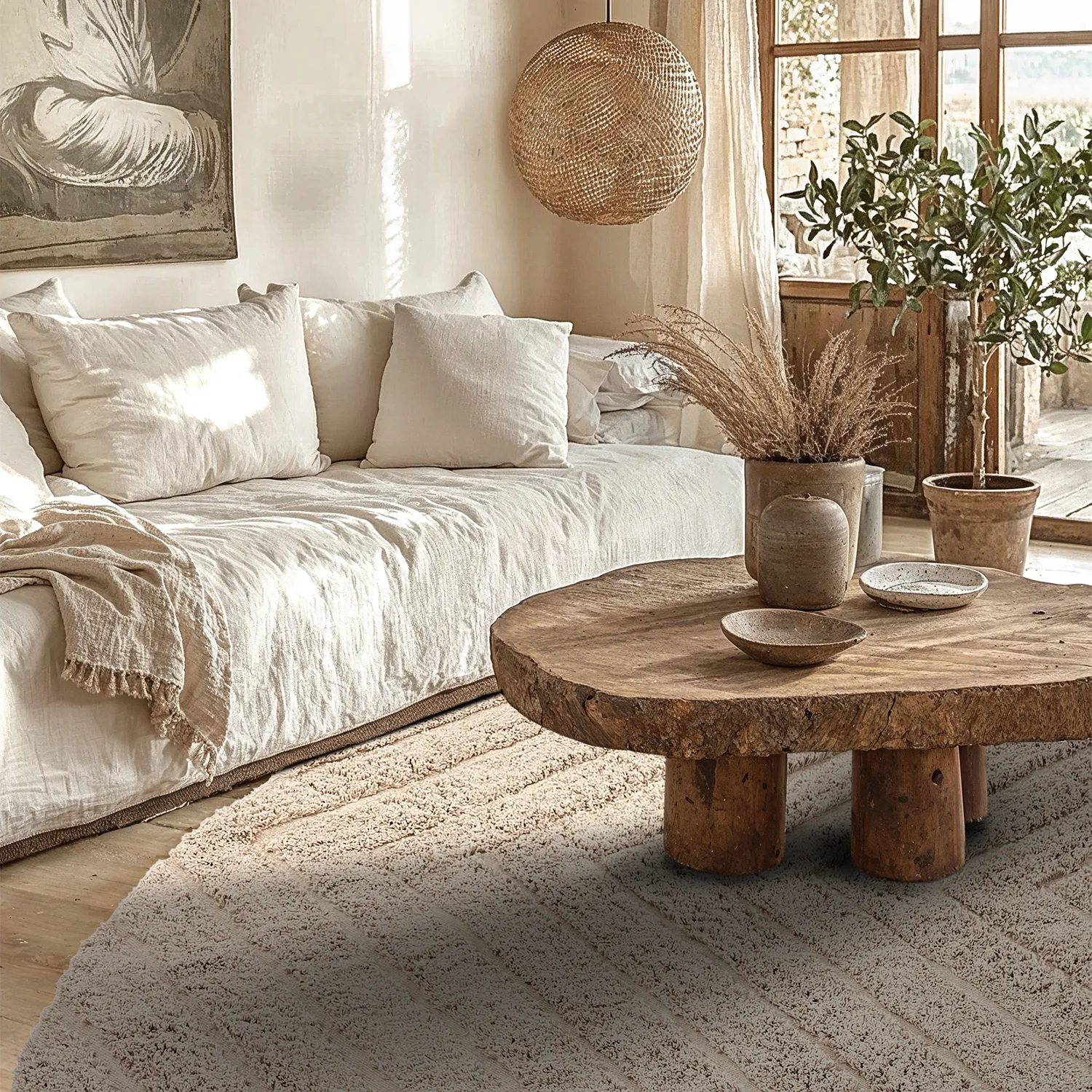 Kolo koberce - Conara Natural Cotton Shaggy (béžová)