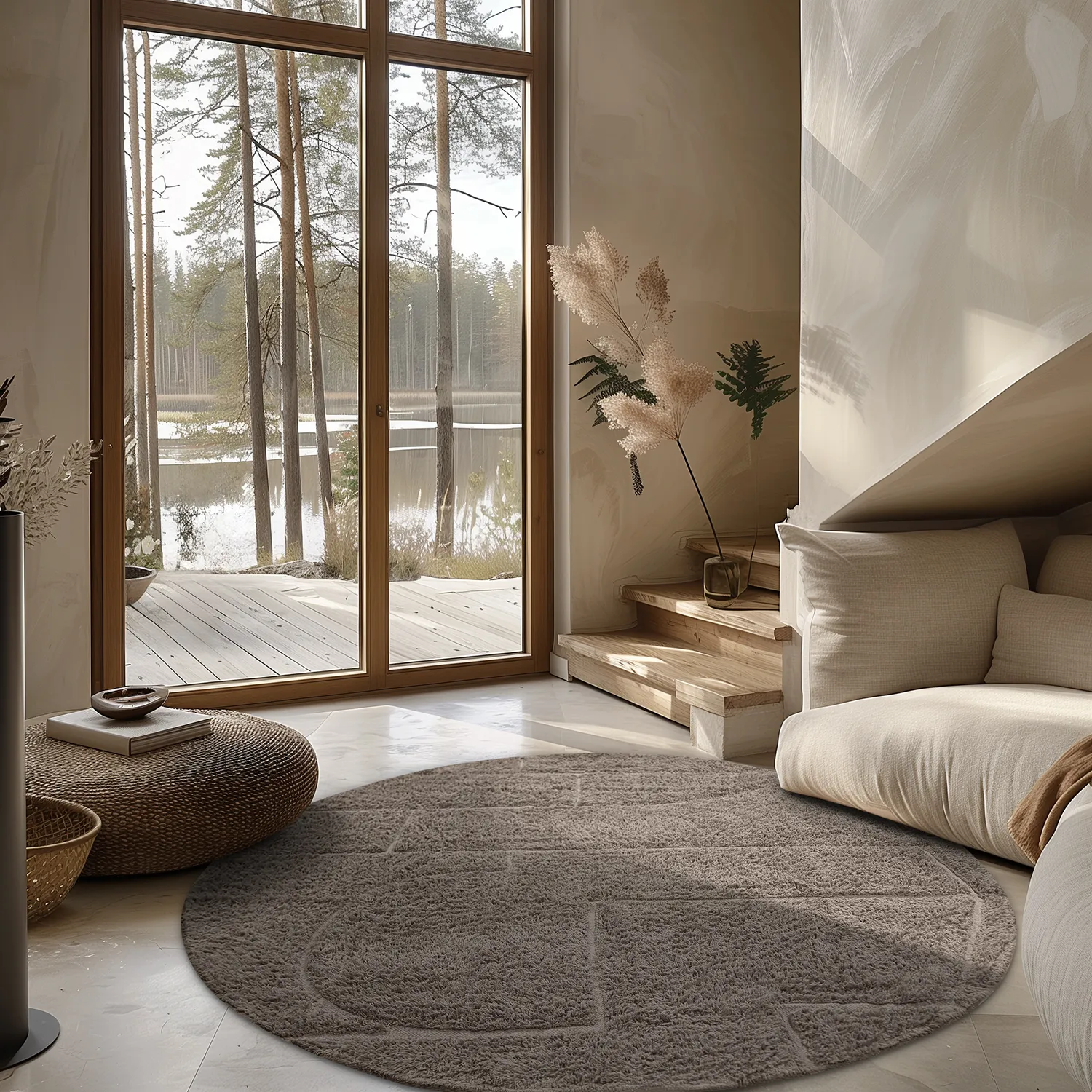 Kruhový koberec - Cremona Natural Cotton Shaggy (taupe)