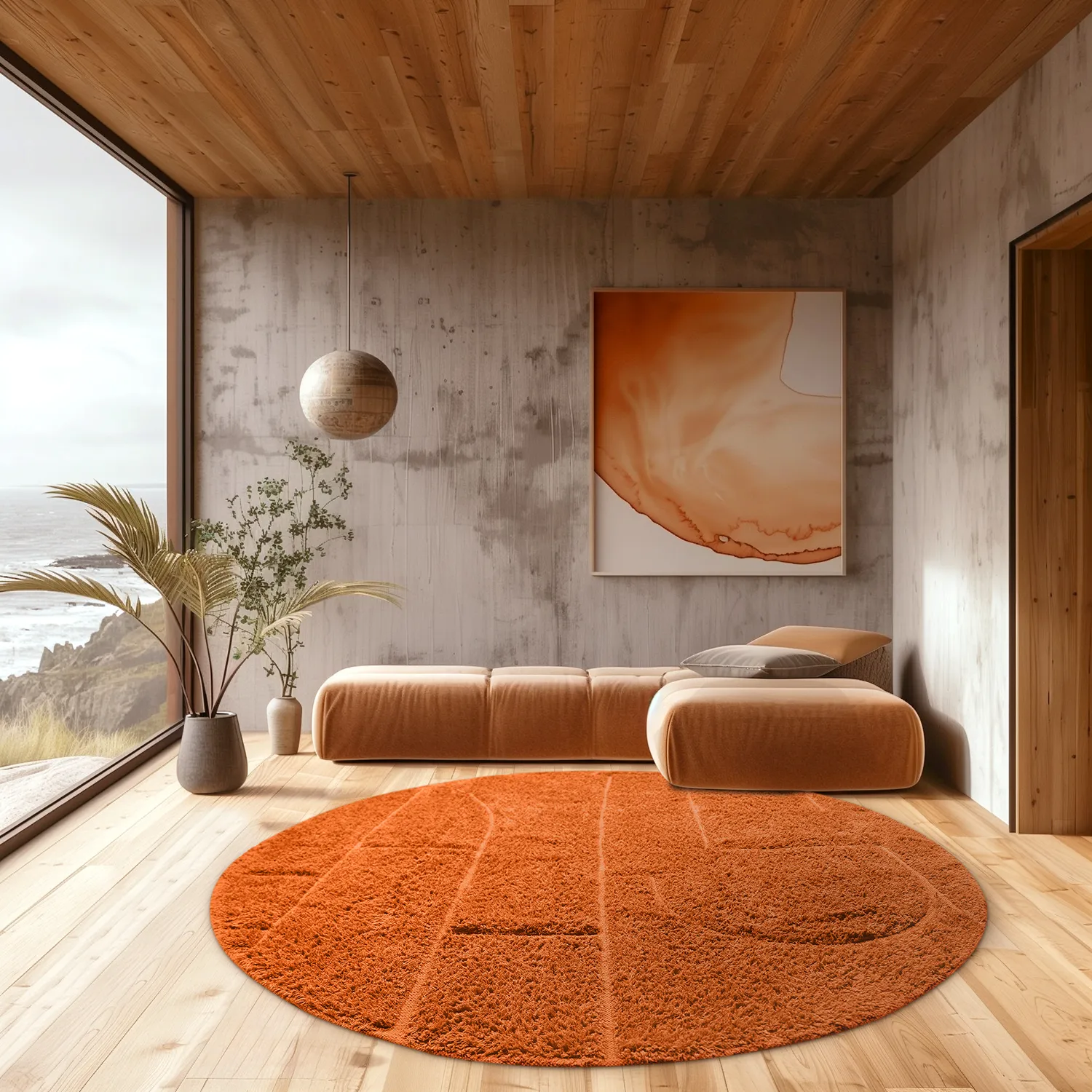 Kruhový koberec - Cremona Natural Cotton Shaggy (oranžová)