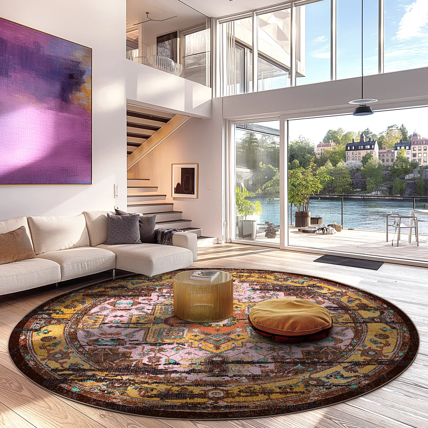 Kruhový koberec - Darnah (žltý/multicolor)