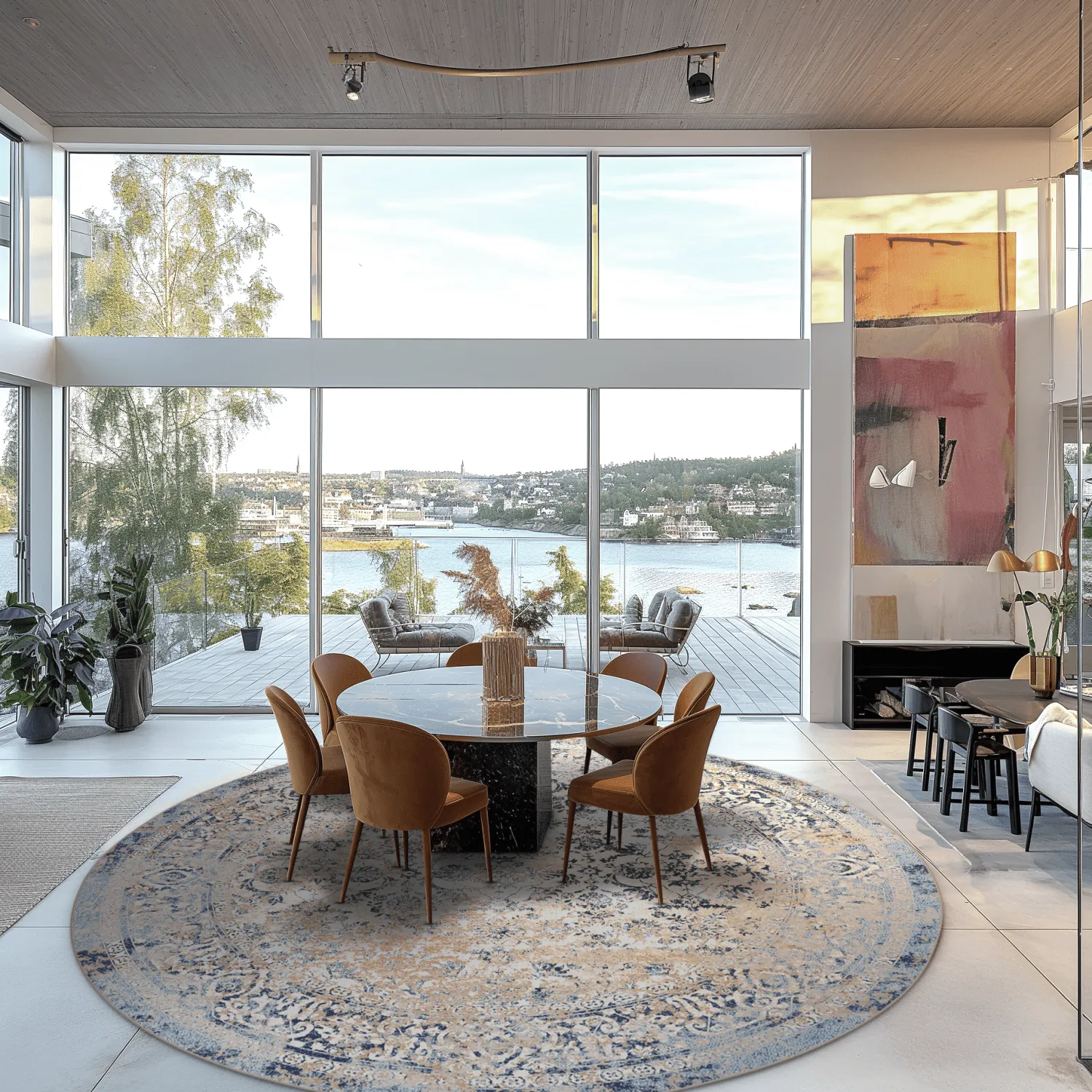 Kruhový koberec - Denizli (modrý)