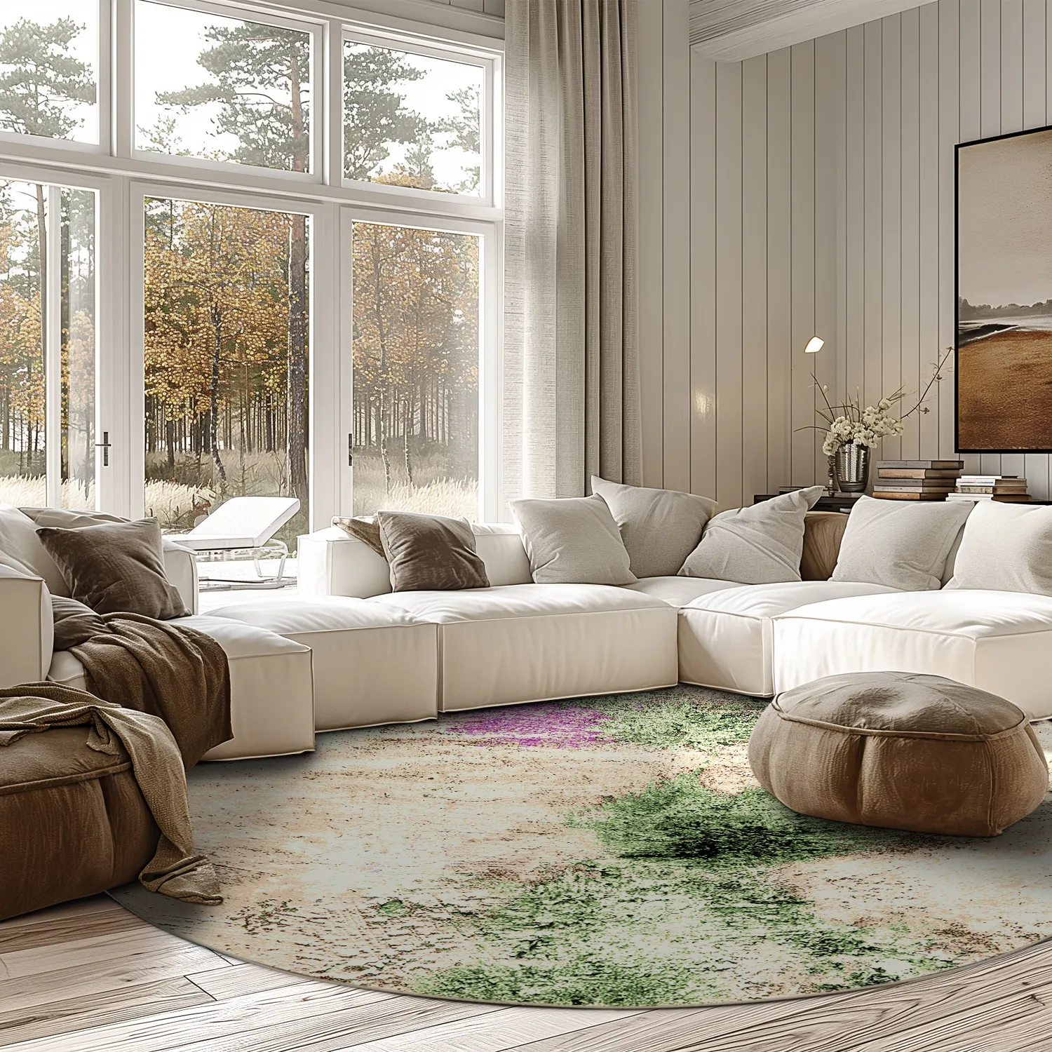 Kruhový koberec - Dimos (béžový/multicolor)