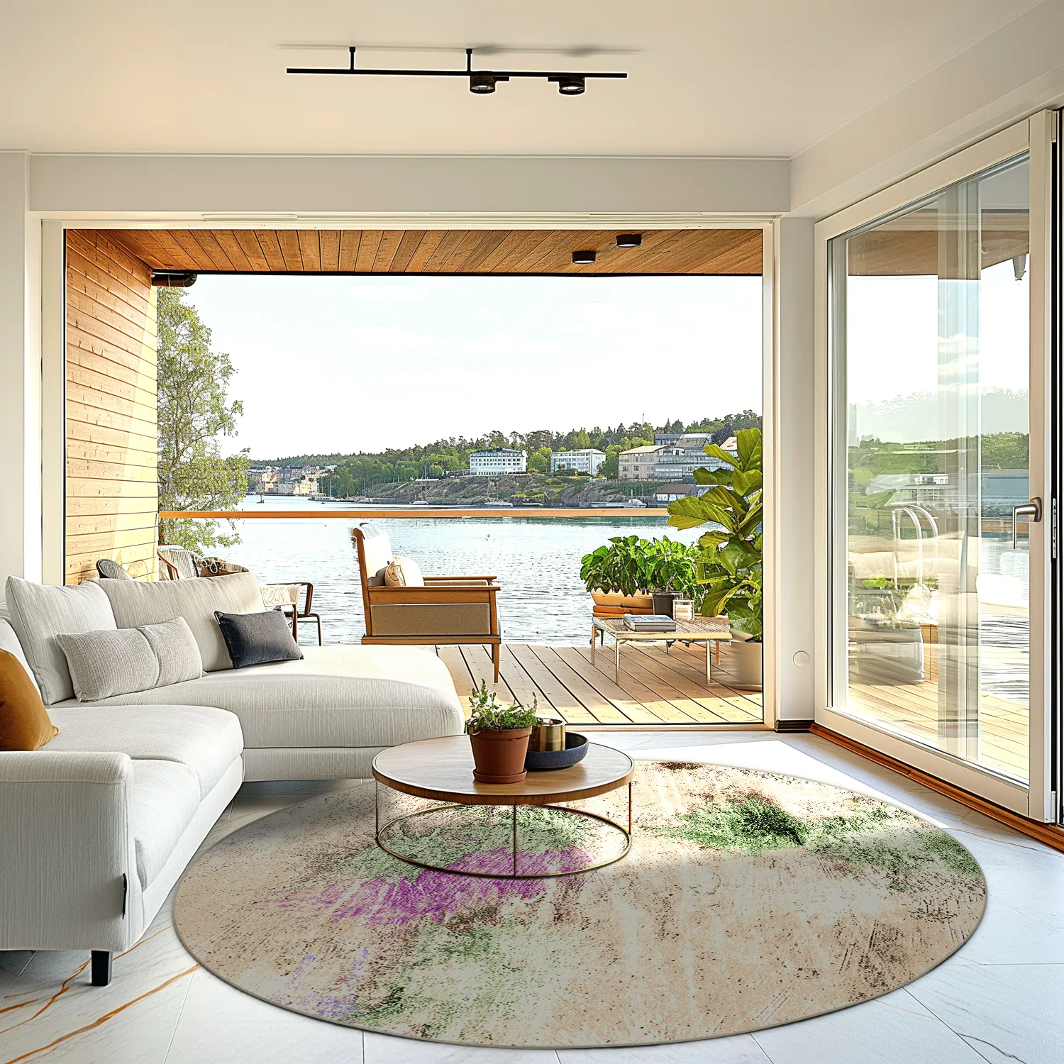 Kruhový koberec - Dimos (béžový/multicolor)