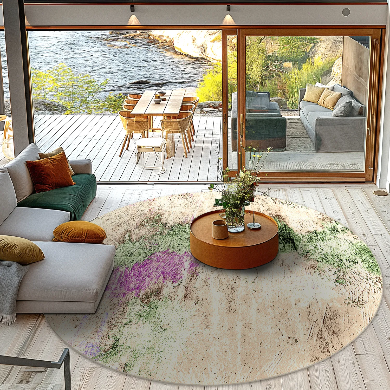 Kruhový koberec - Dimos (béžový/multicolor)