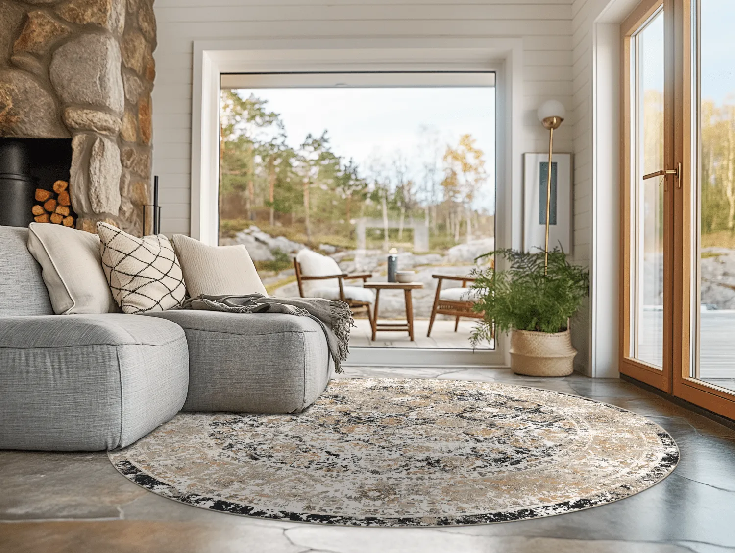 Kruhový koberec - Douz (čierny/multicolor)