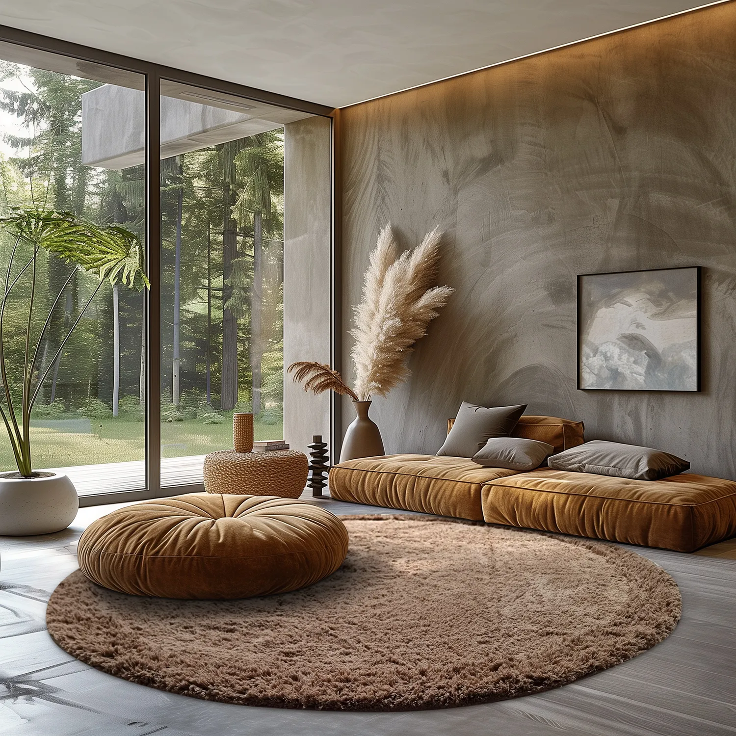 Kruhový koberec - Ebba Natural Cotton Shaggy (hnedý)