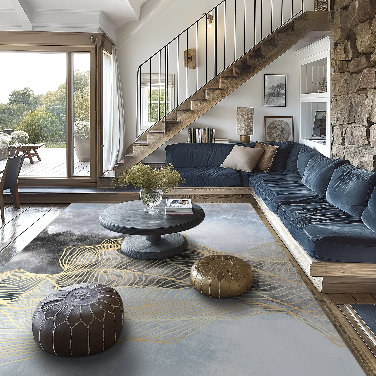 Koberec Wilton - Ekual (modro/sivý/zlatý)