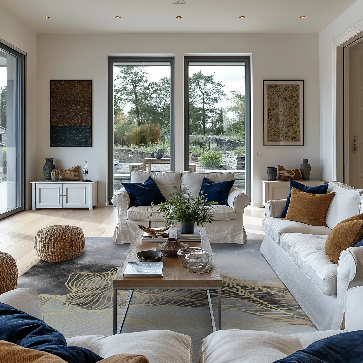 Koberec Wilton - Ekual (modro/sivý/zlatý)