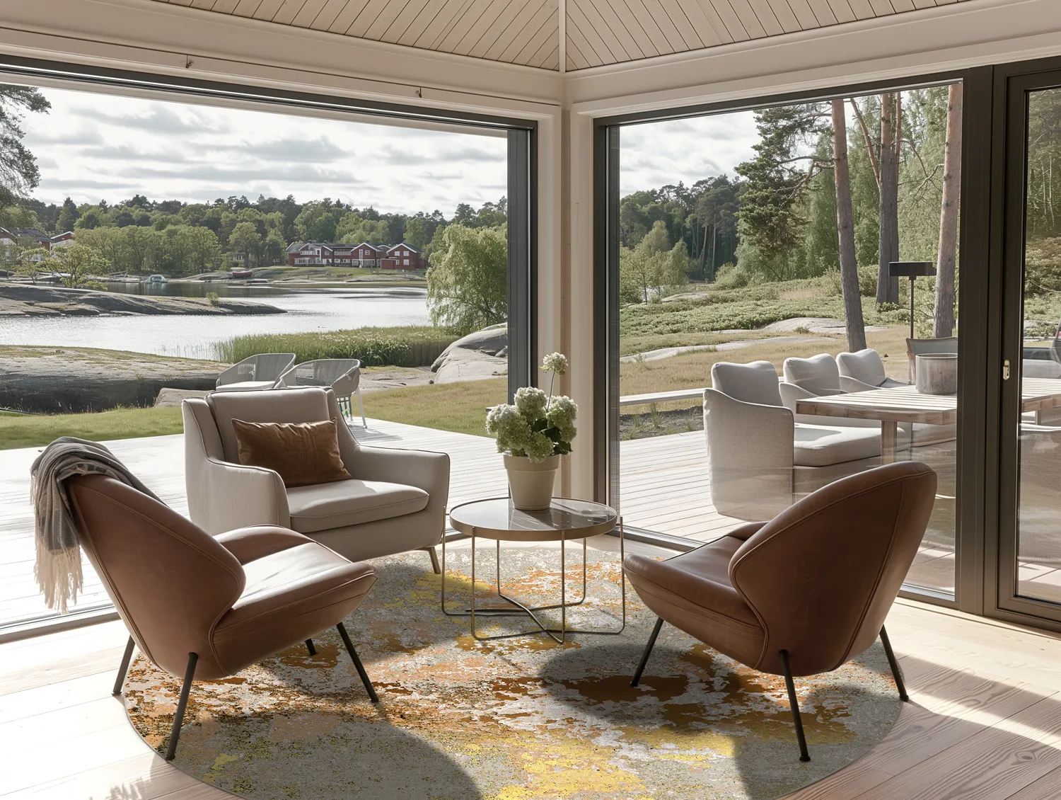 Kruhový koberec - Elena (béžová/zlatá)