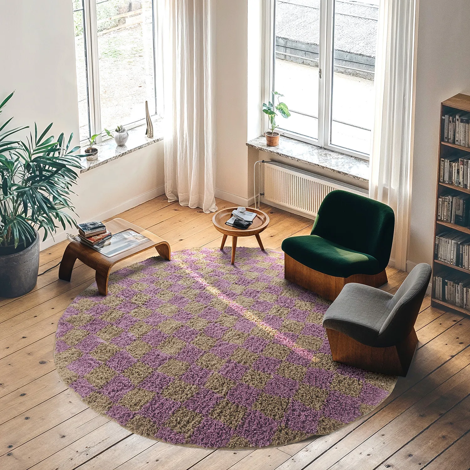 Kolo koberce - Elsey Natural Cotton Shaggy (hnedá/fialová)