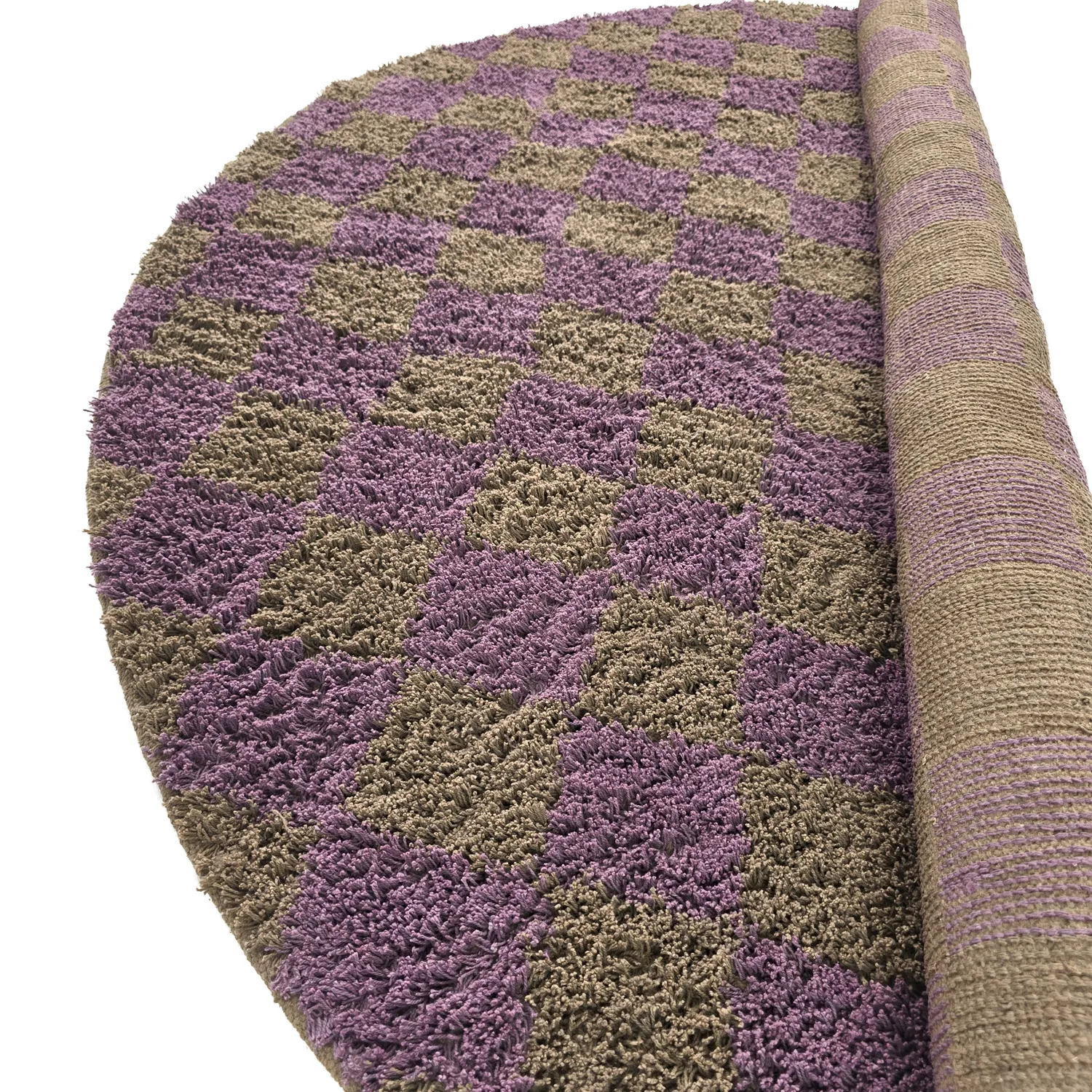 Kolo koberce - Elsey Natural Cotton Shaggy (hnedá/fialová)