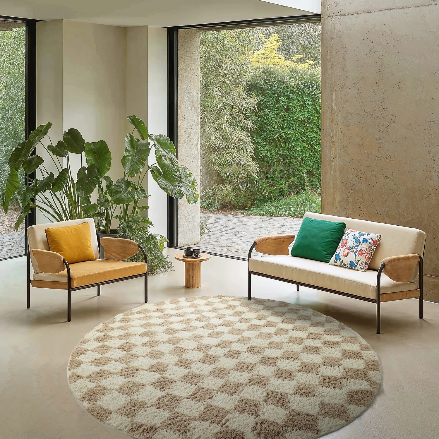 Kolo koberce - Elsey Natural Cotton Shaggy (smotanová/piesková)