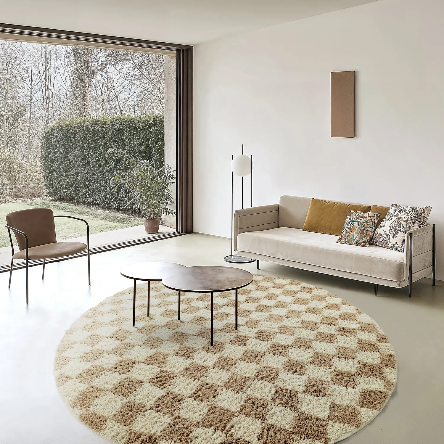 Kolo koberce - Elsey Natural Cotton Shaggy (smotanová/piesková)