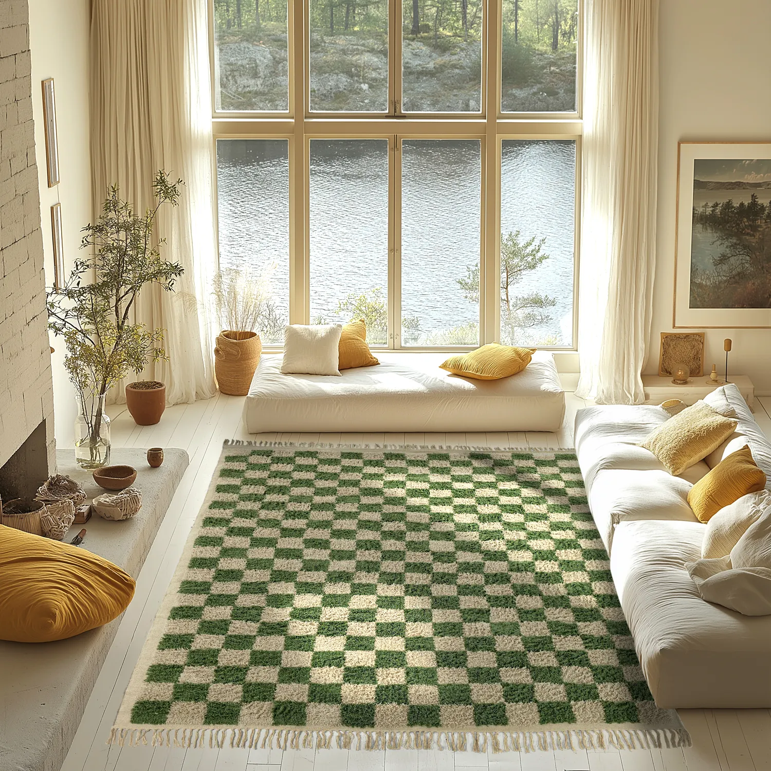 Koberce s dlhým vlasom - Elsey Natural Cotton Shaggy (zelená/bežová)