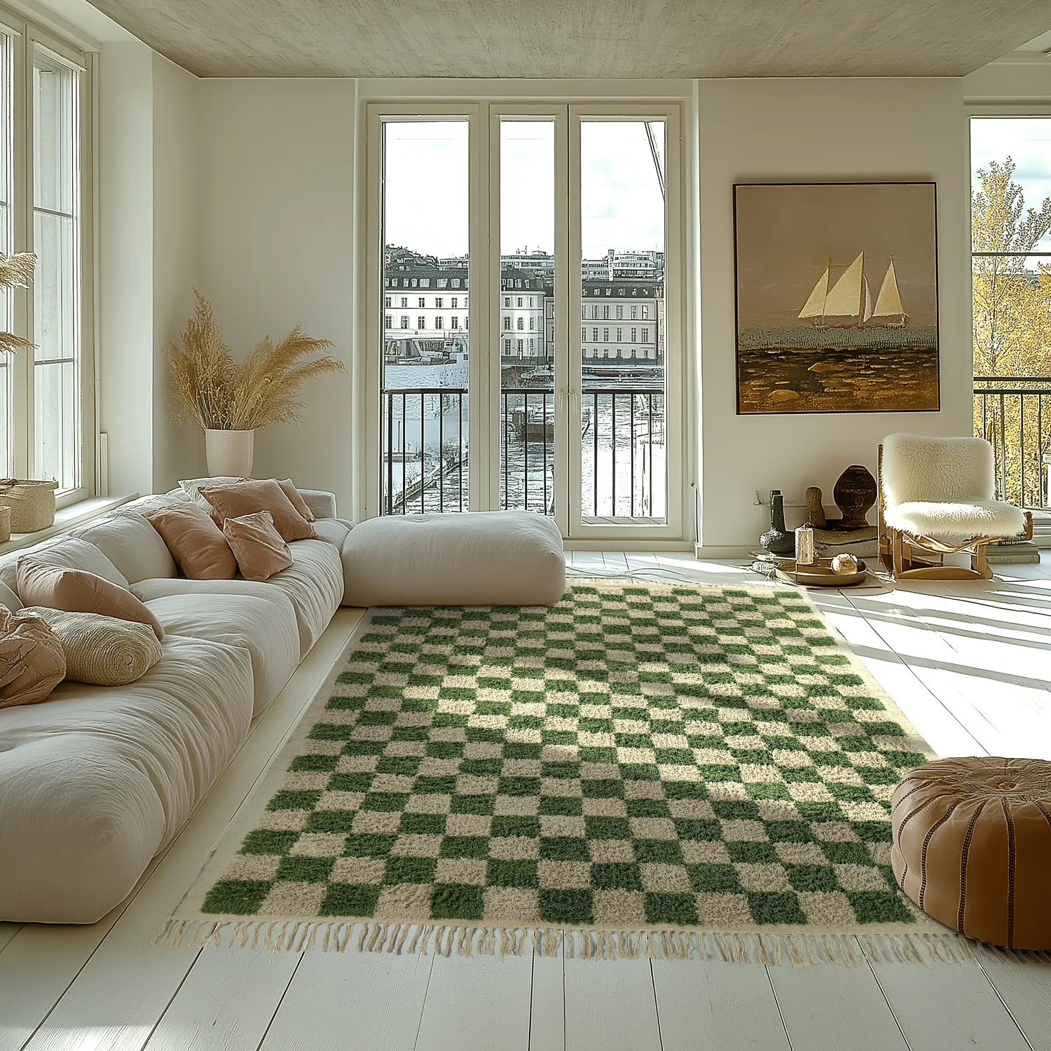 Koberce s dlhým vlasom - Elsey Natural Cotton Shaggy (zelená/bežová)