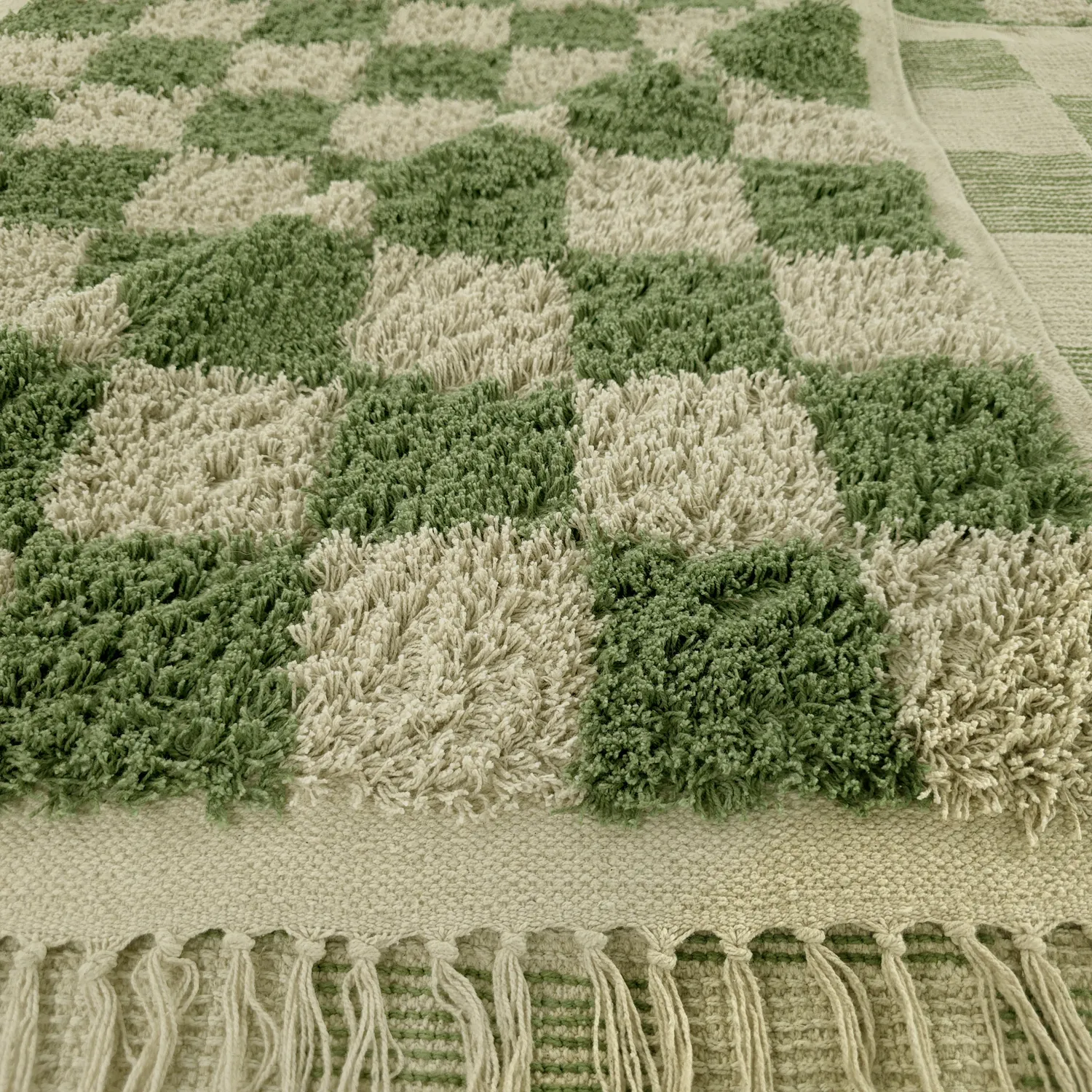 Koberce s dlhým vlasom - Elsey Natural Cotton Shaggy (zelená/bežová)