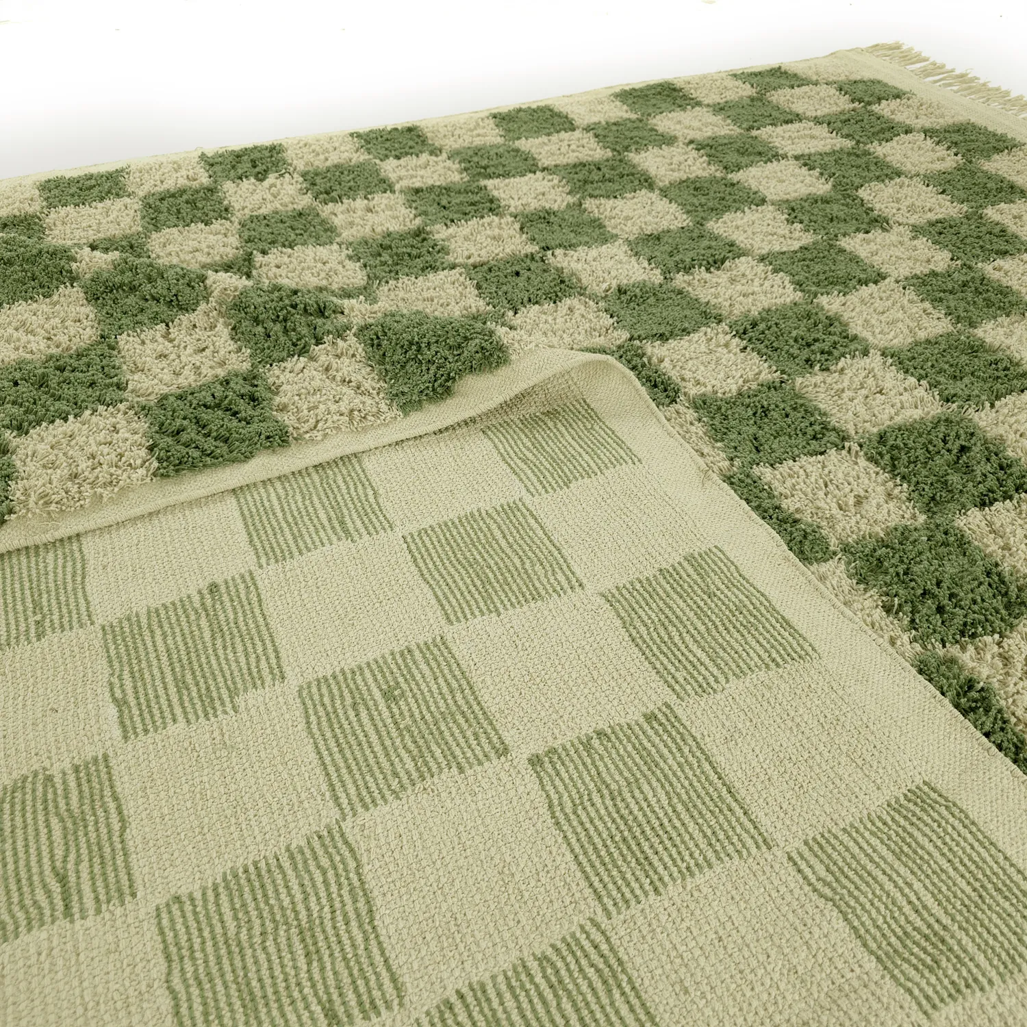 Koberce s dlhým vlasom - Elsey Natural Cotton Shaggy (zelená/bežová)