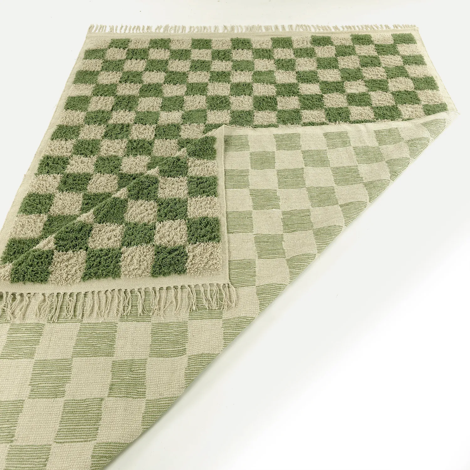 Koberce s dlhým vlasom - Elsey Natural Cotton Shaggy (zelená/bežová)