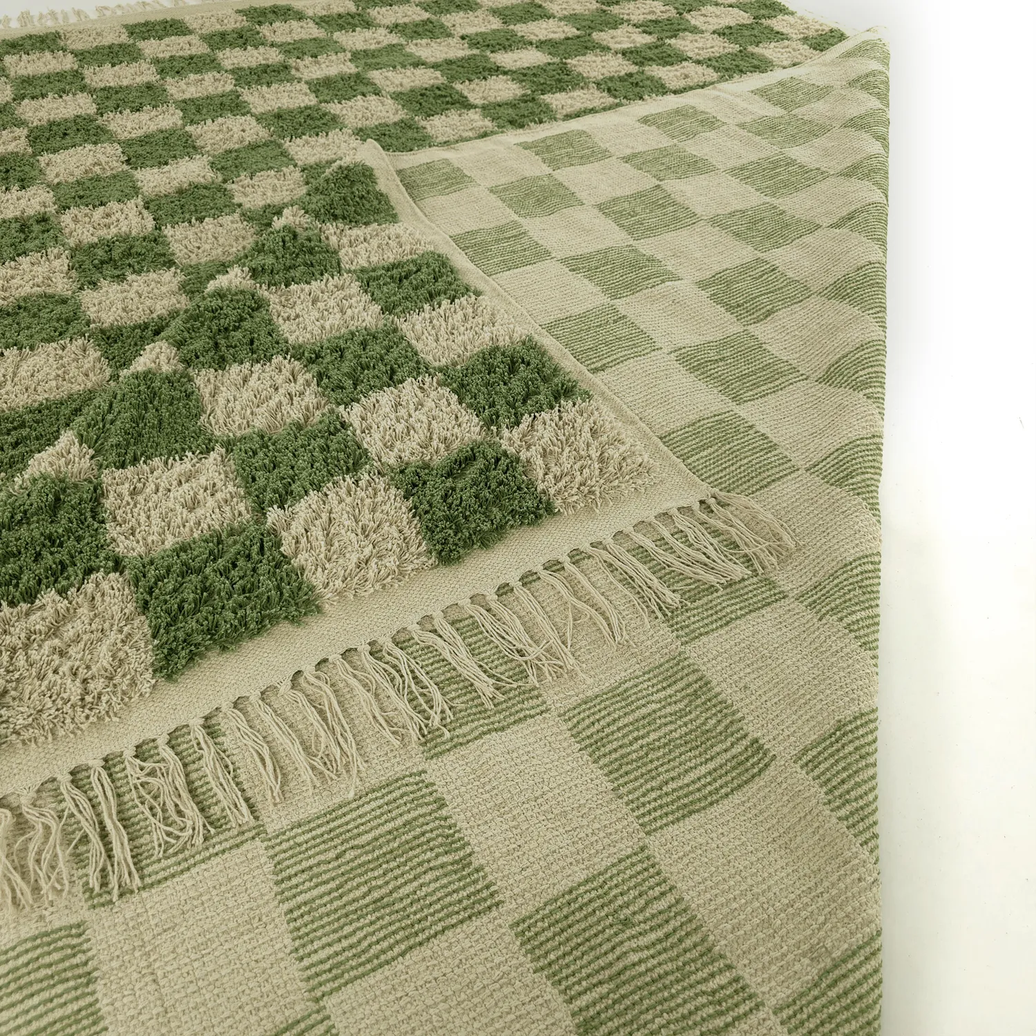 Koberce s dlhým vlasom - Elsey Natural Cotton Shaggy (zelená/bežová)