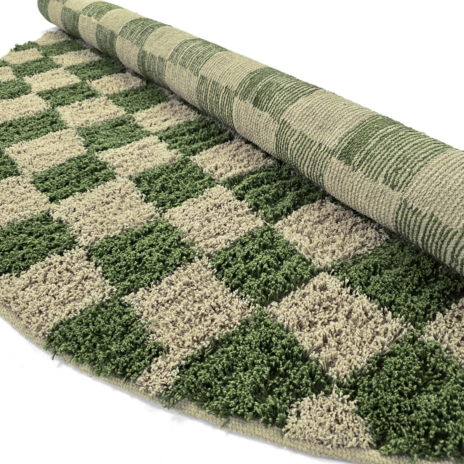 Kolo koberce - Elsey Natural Cotton Shaggy (zelená/bežová)