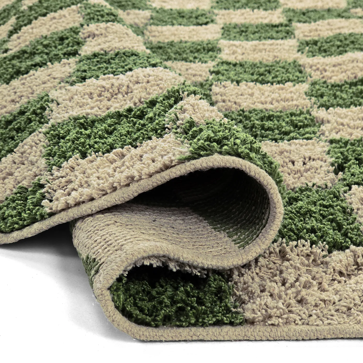 Kolo koberce - Elsey Natural Cotton Shaggy (zelená/bežová)