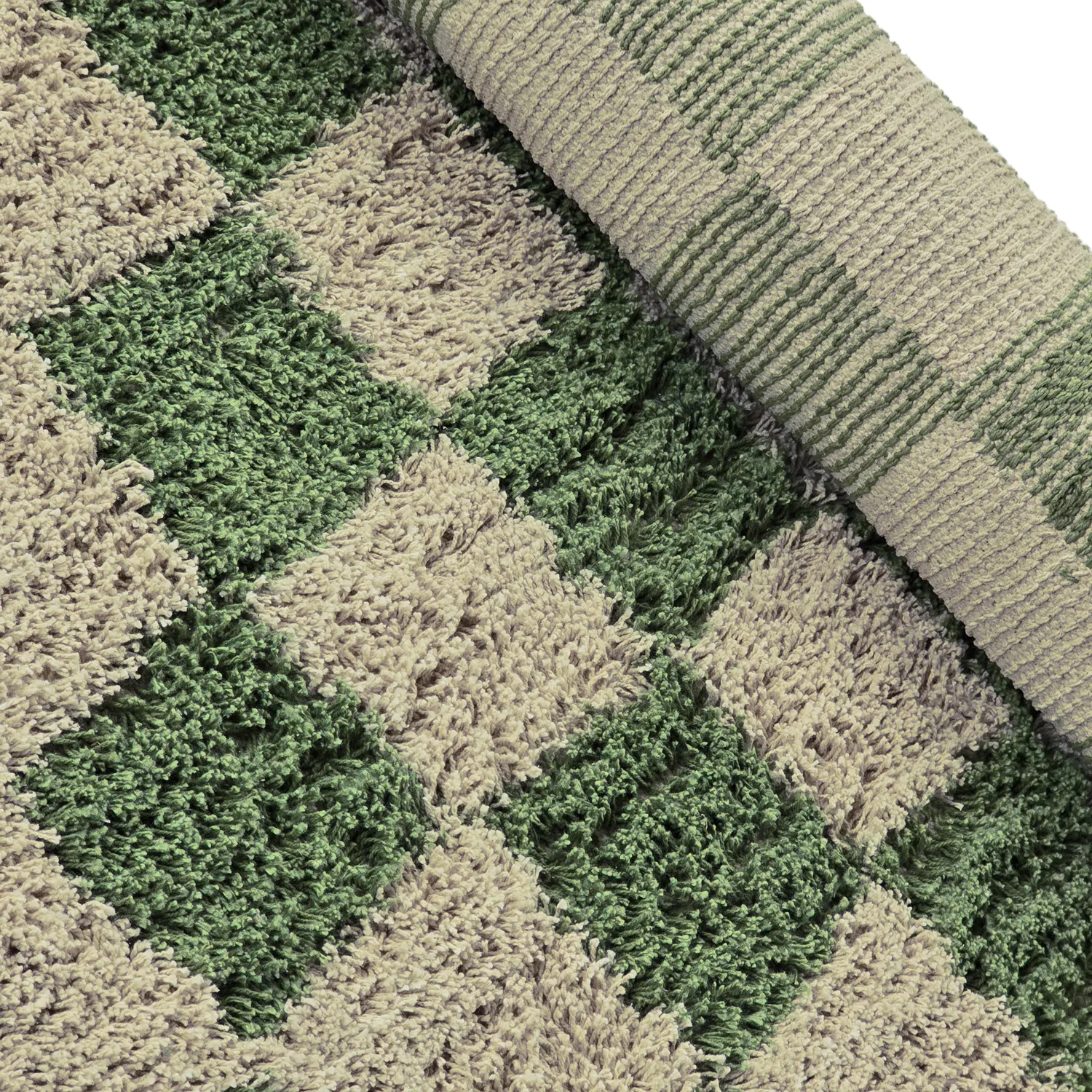 Kolo koberce - Elsey Natural Cotton Shaggy (zelená/bežová)