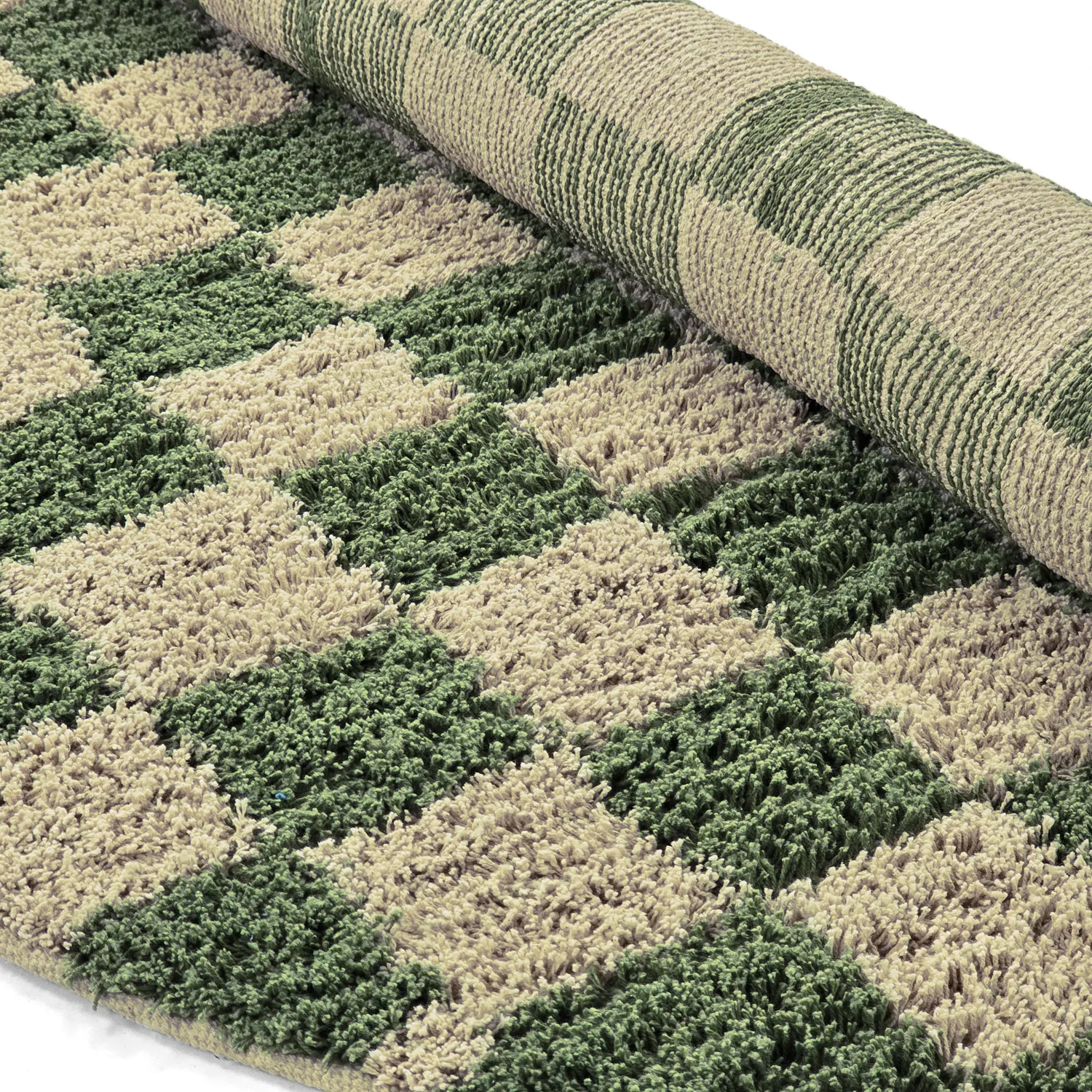 Kolo koberce - Elsey Natural Cotton Shaggy (zelená/bežová)