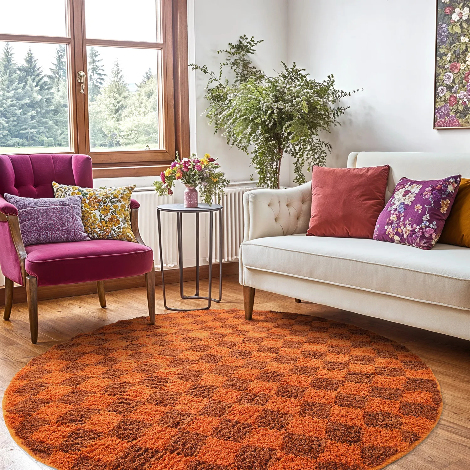 Kolo koberce - Elsey Natural Cotton Shaggy (oranžová/červená)