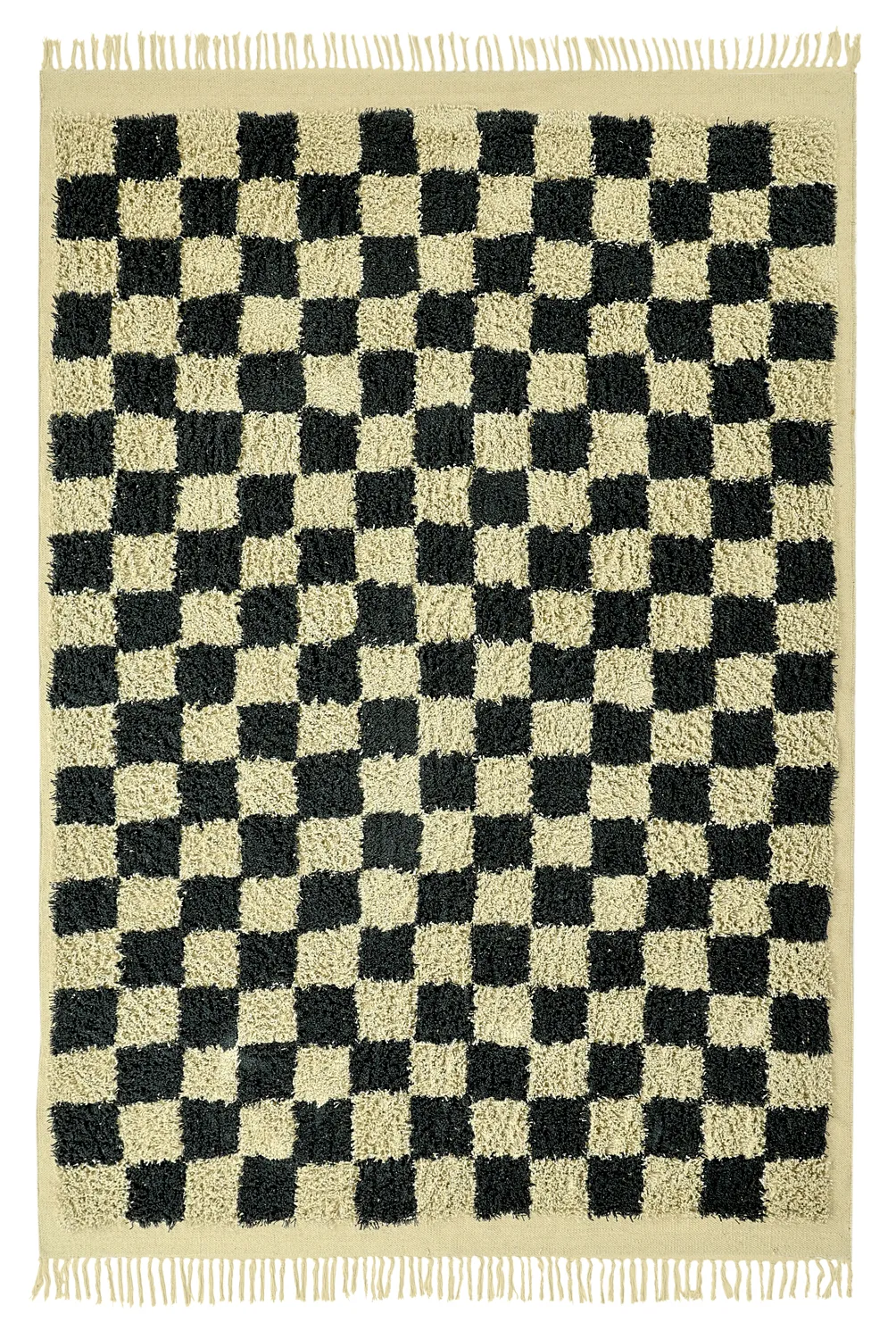 Koberce s chlupatým povrchem - Elsey Natural Cotton Shaggy (čierna/bežová)