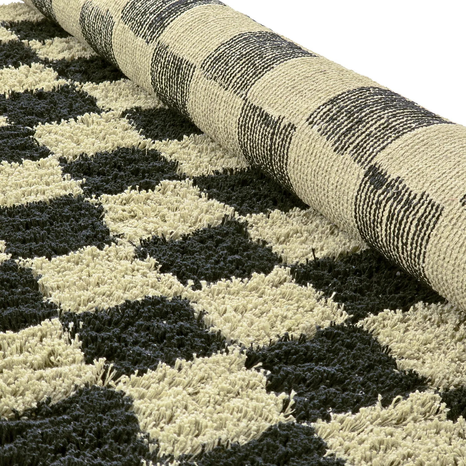 Koberce s chlupatým povrchem - Elsey Natural Cotton Shaggy (čierna/bežová)