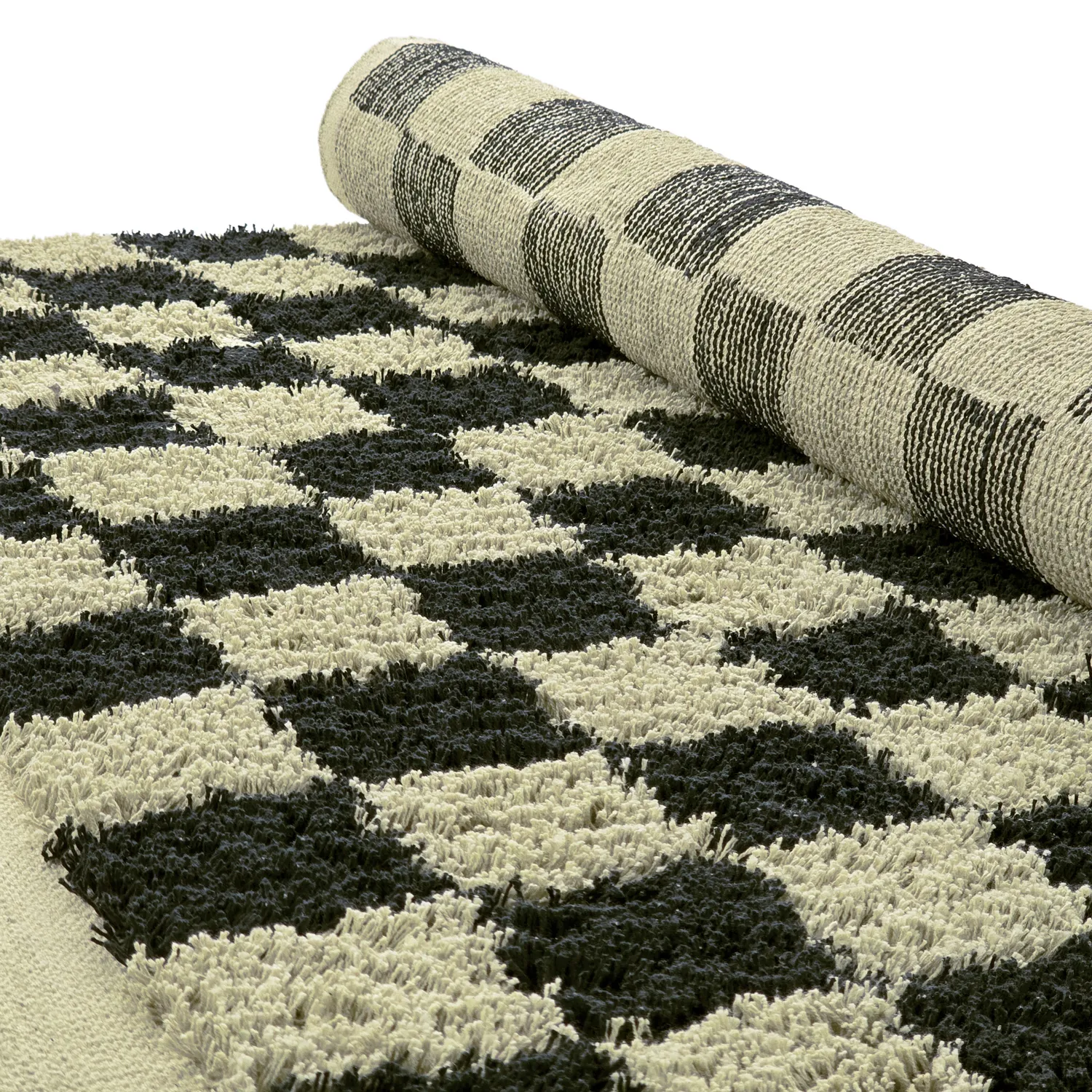 Koberce s chlupatým povrchem - Elsey Natural Cotton Shaggy (čierna/bežová)