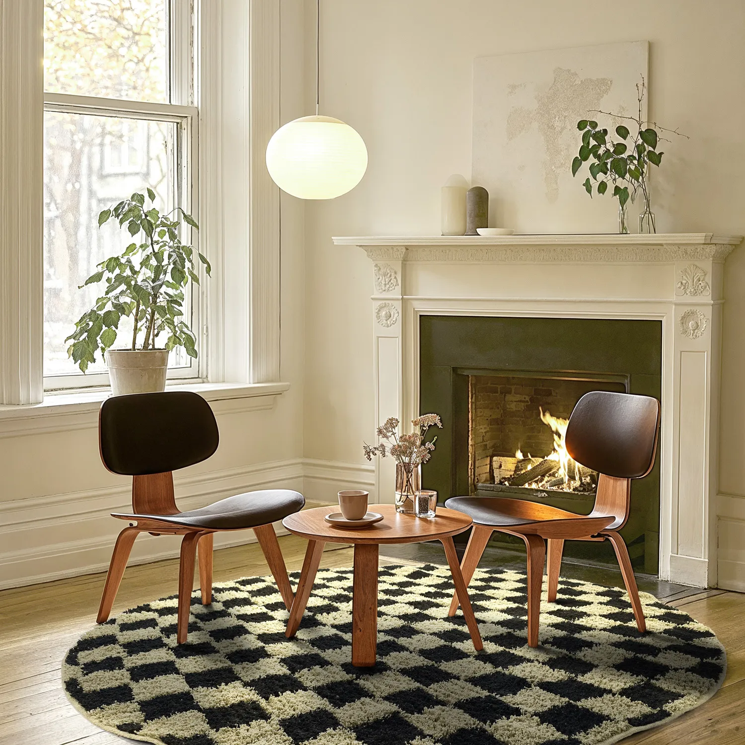 Kolo koberce - Elsey Natural Cotton Shaggy (čierna/bežová)