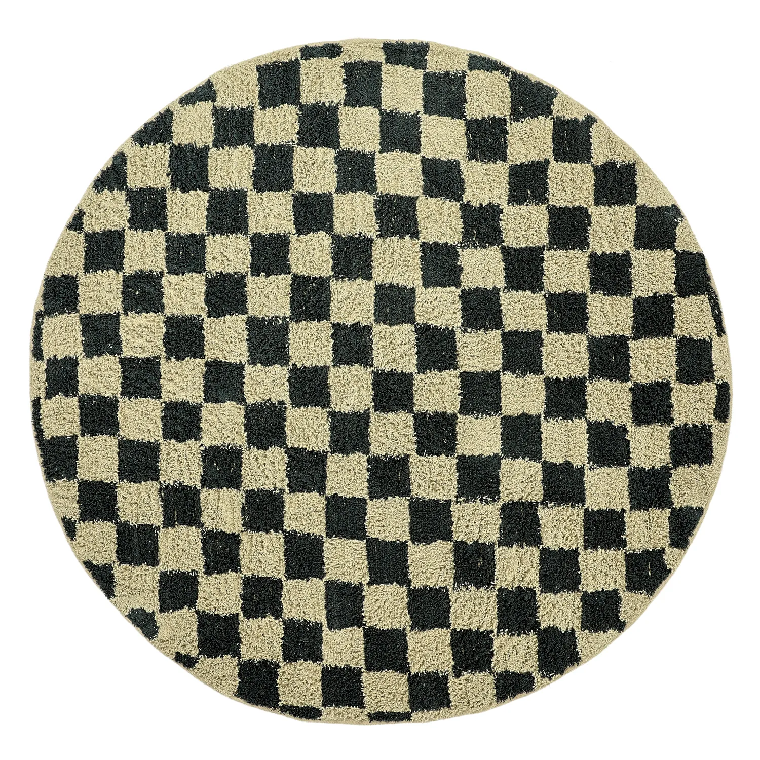 Kolo koberce - Elsey Natural Cotton Shaggy (čierna/bežová)