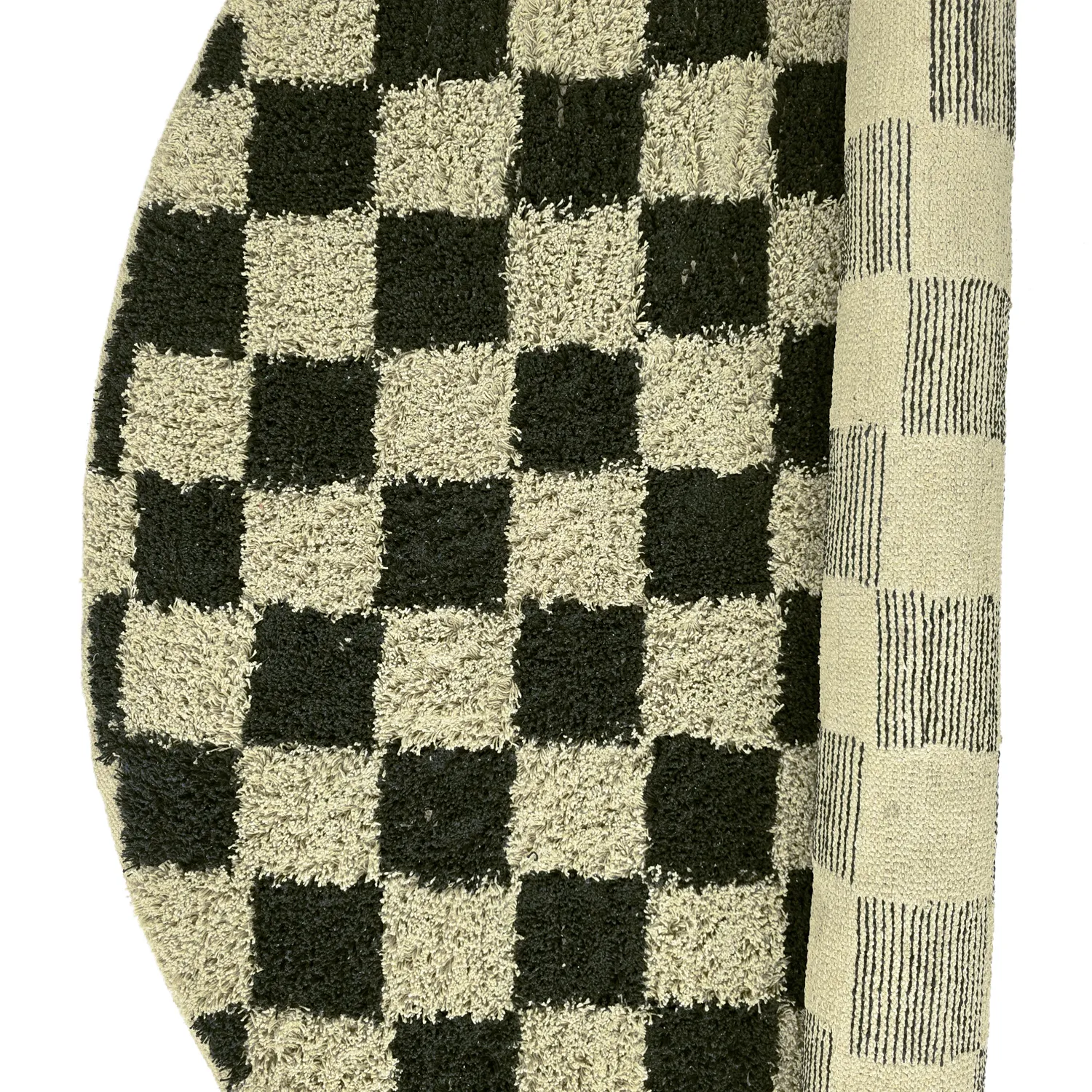 Kolo koberce - Elsey Natural Cotton Shaggy (čierna/bežová)