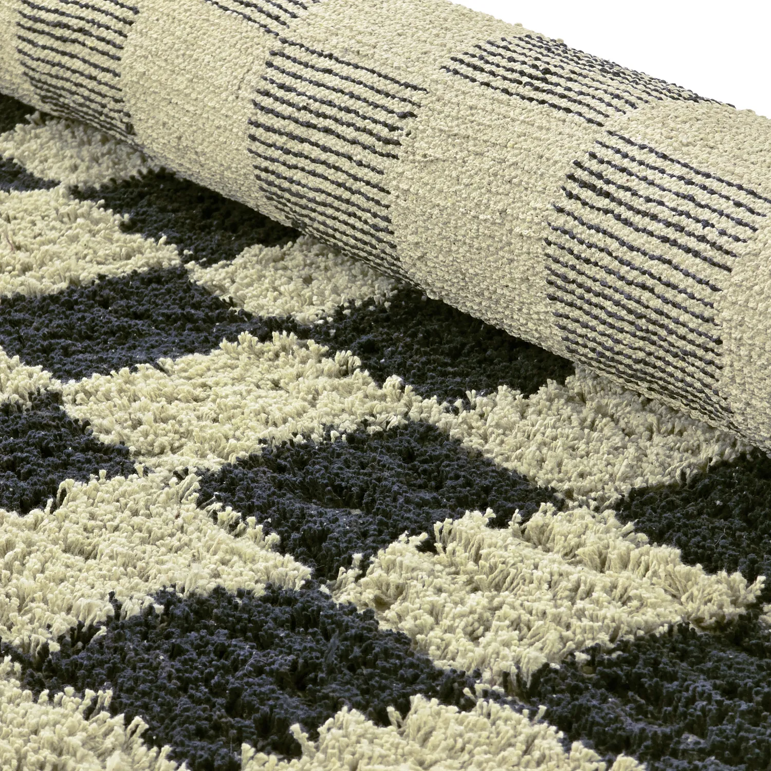 Kolo koberce - Elsey Natural Cotton Shaggy (čierna/bežová)